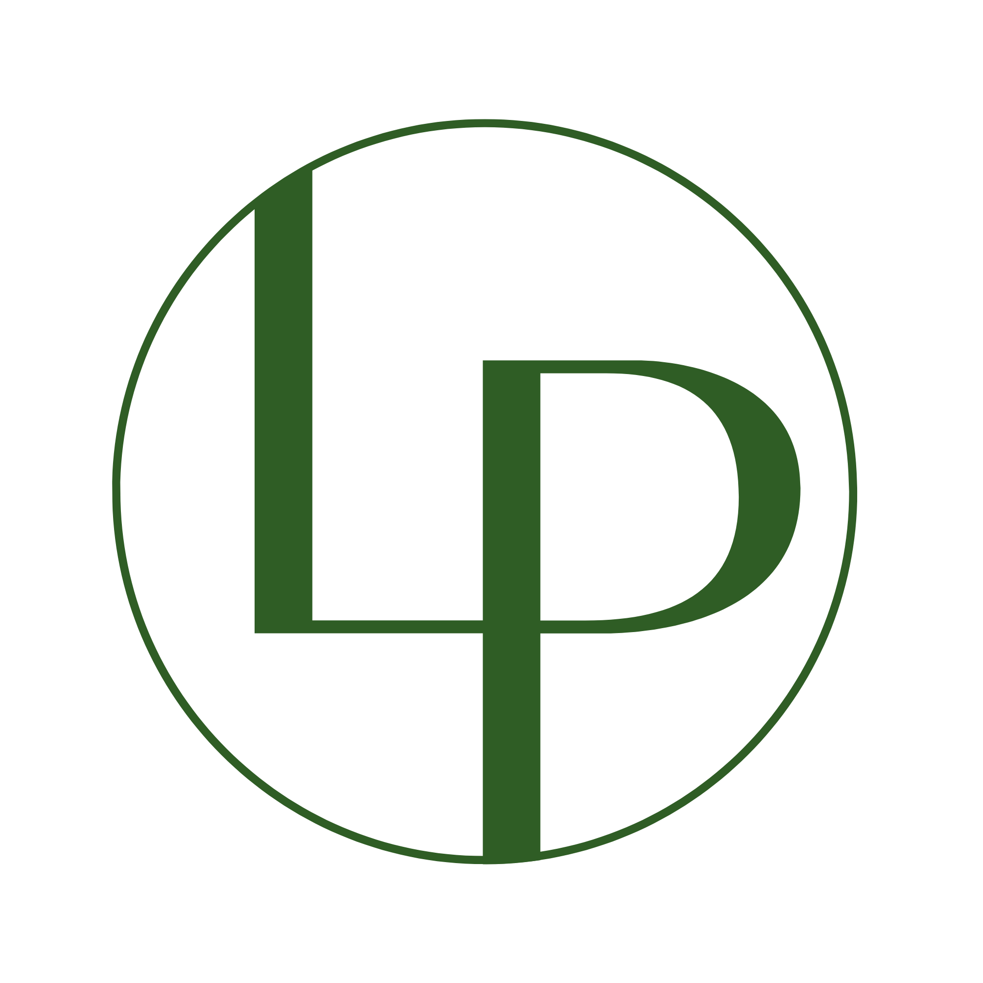 A logo, with the capital letters "L" and "P" touching in the middle of a circle. The design is a deep green on a white background.